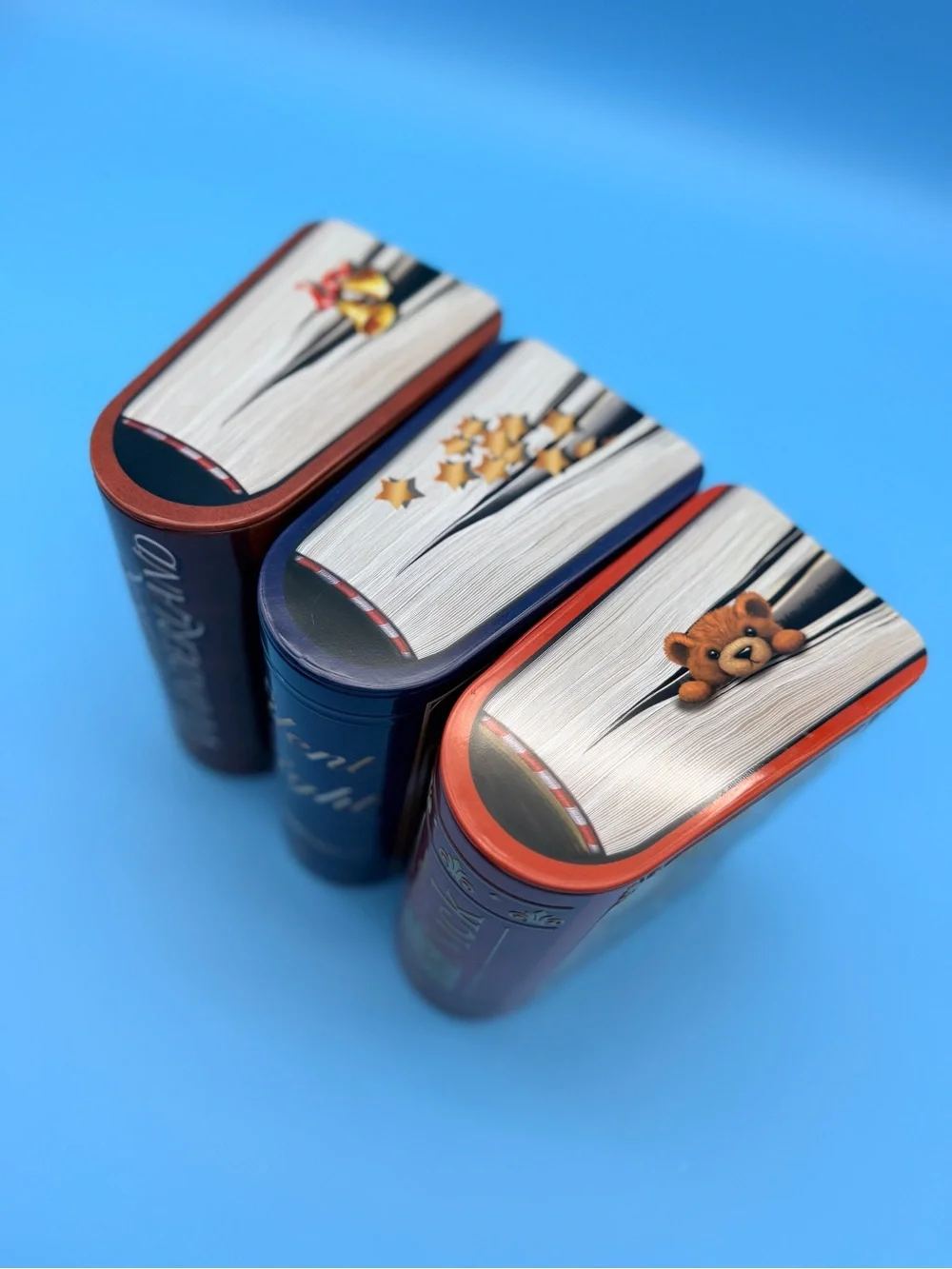 Holiday Decorative Tin Trio - Red & Blue Festive Canisters